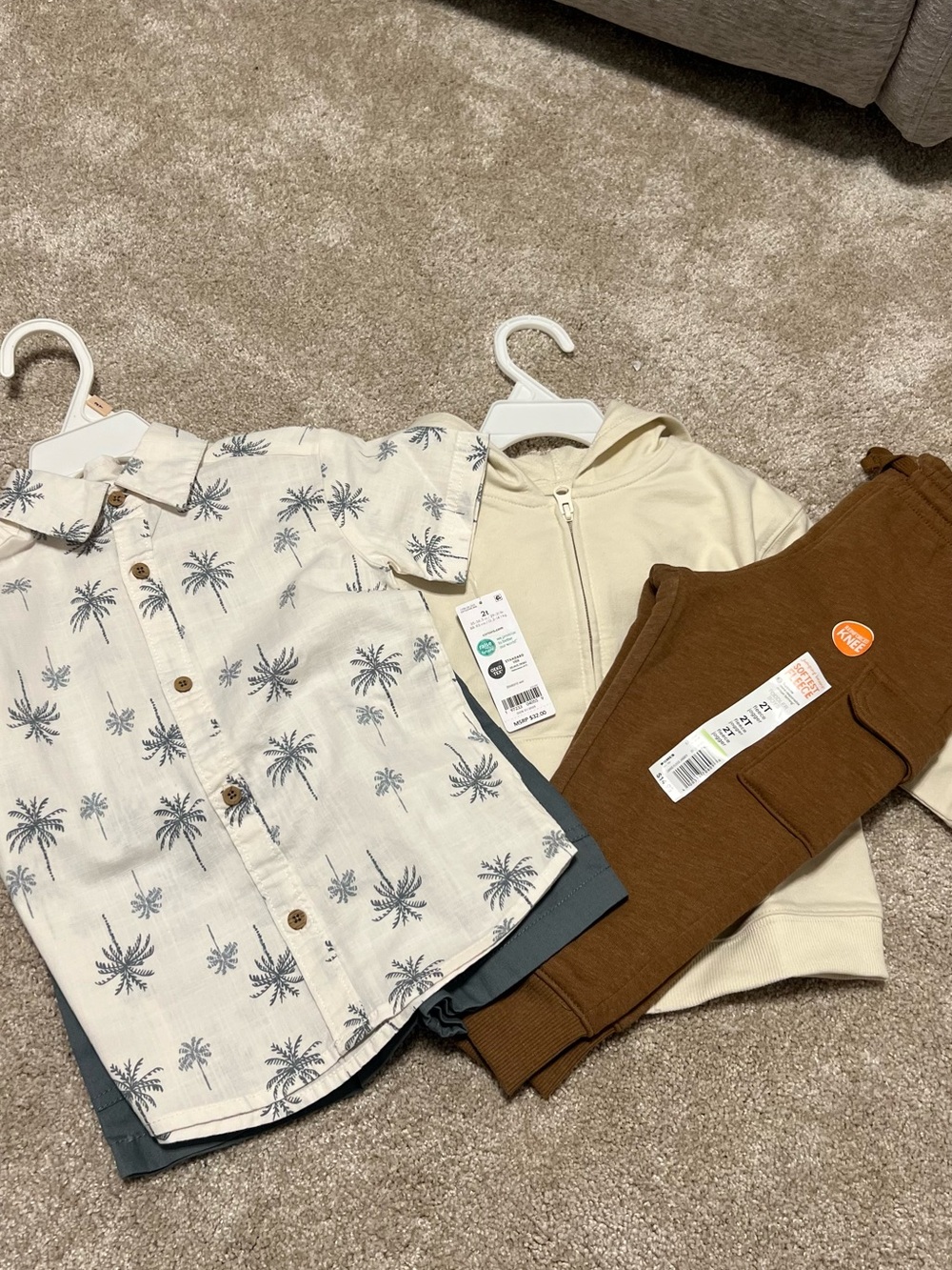 Cream Palm-Print Short Sleeve Button-Down Shirt for Kids